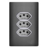 Conjunto Tomada Tripla 10a 4x2 - Novara Especiais Preto Grafite